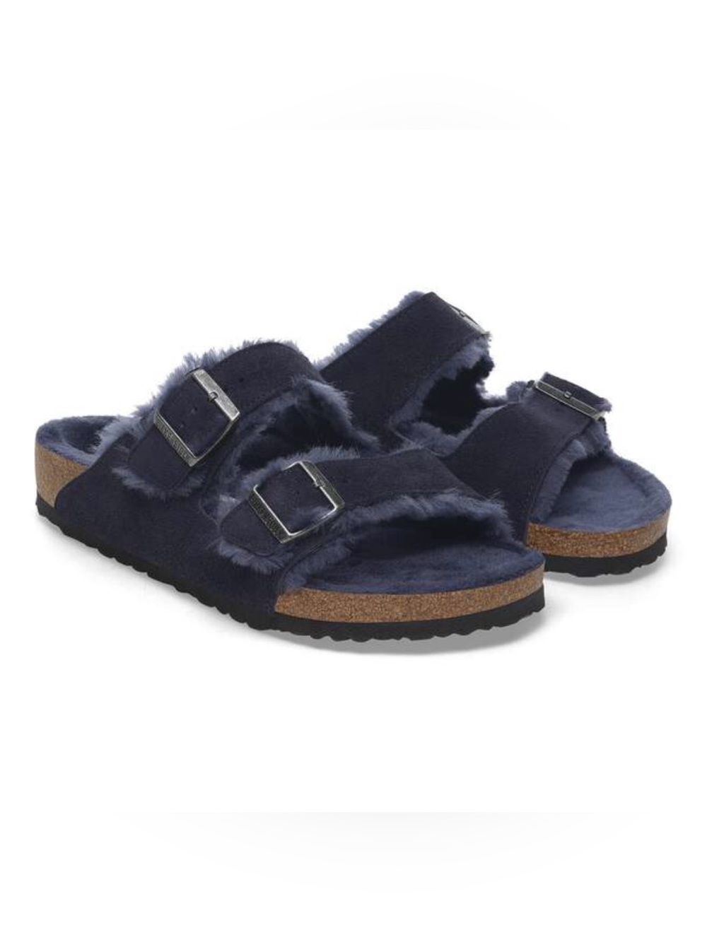 Birkenstock Navy Shearling Double-Strap Sandals